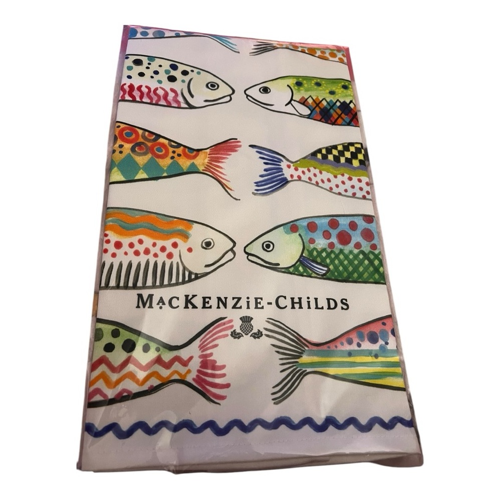 Mackenzie-Childs NWT adorable, vibrant Go Fish 100% Cotton Dish Towel